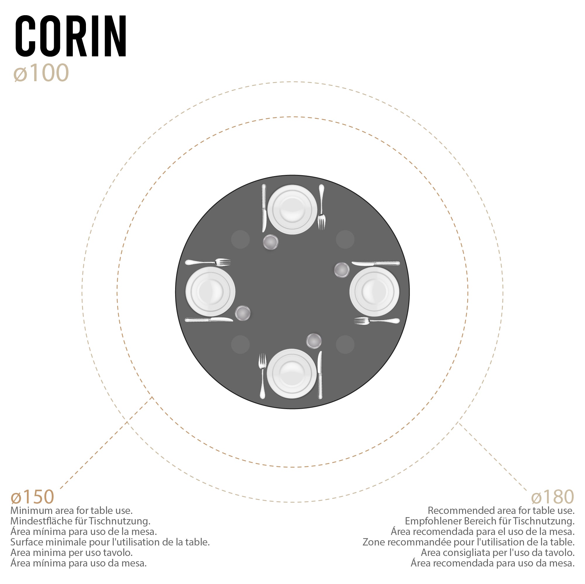 CORIN - Mesa de jantar com tampo de vidro