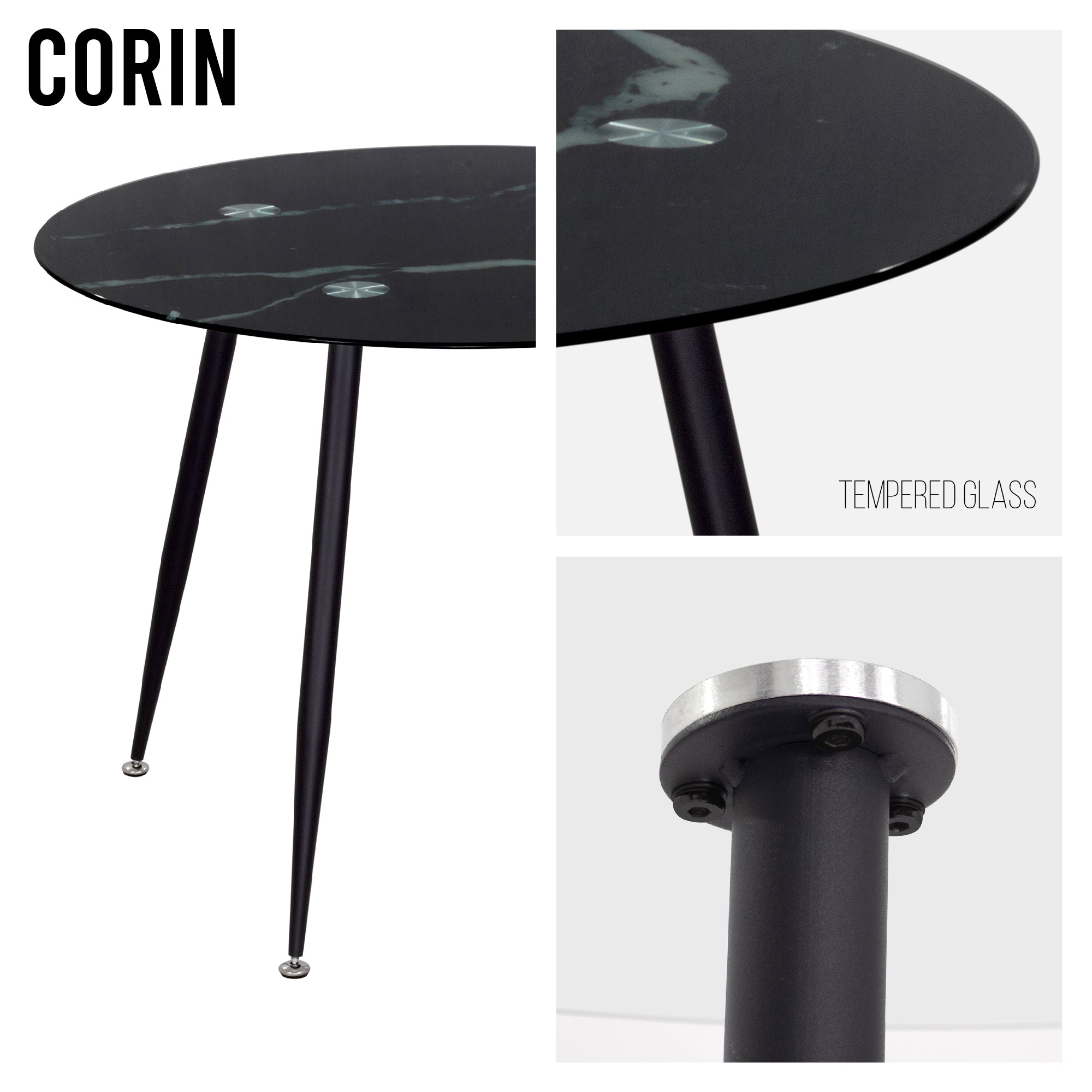 CORIN - Mesa de jantar com tampo de vidro