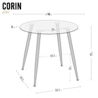 CORIN - Mesa de jantar com tampo de vidro