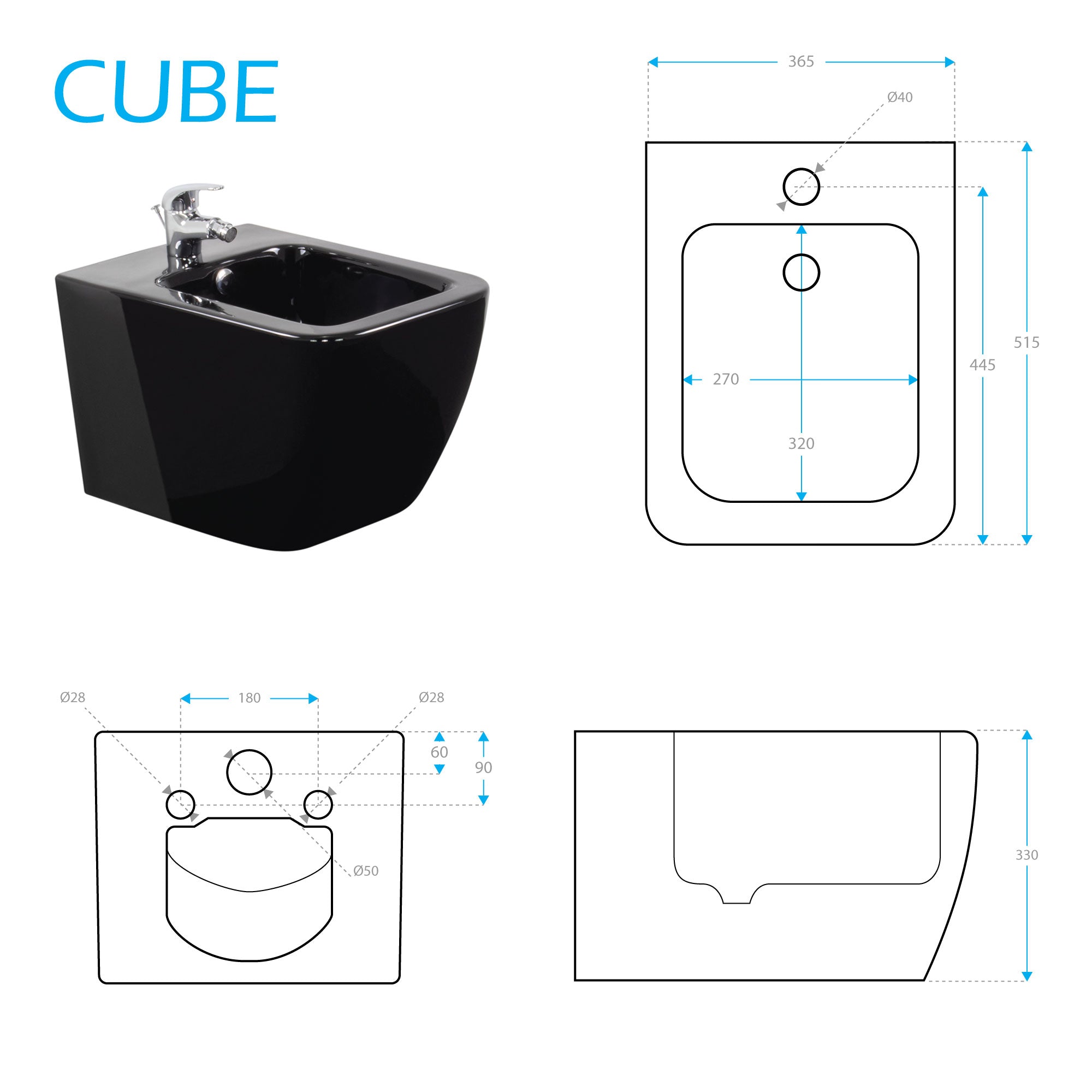 CUBE - Bidé branco suspenso inclui torneira misturadora