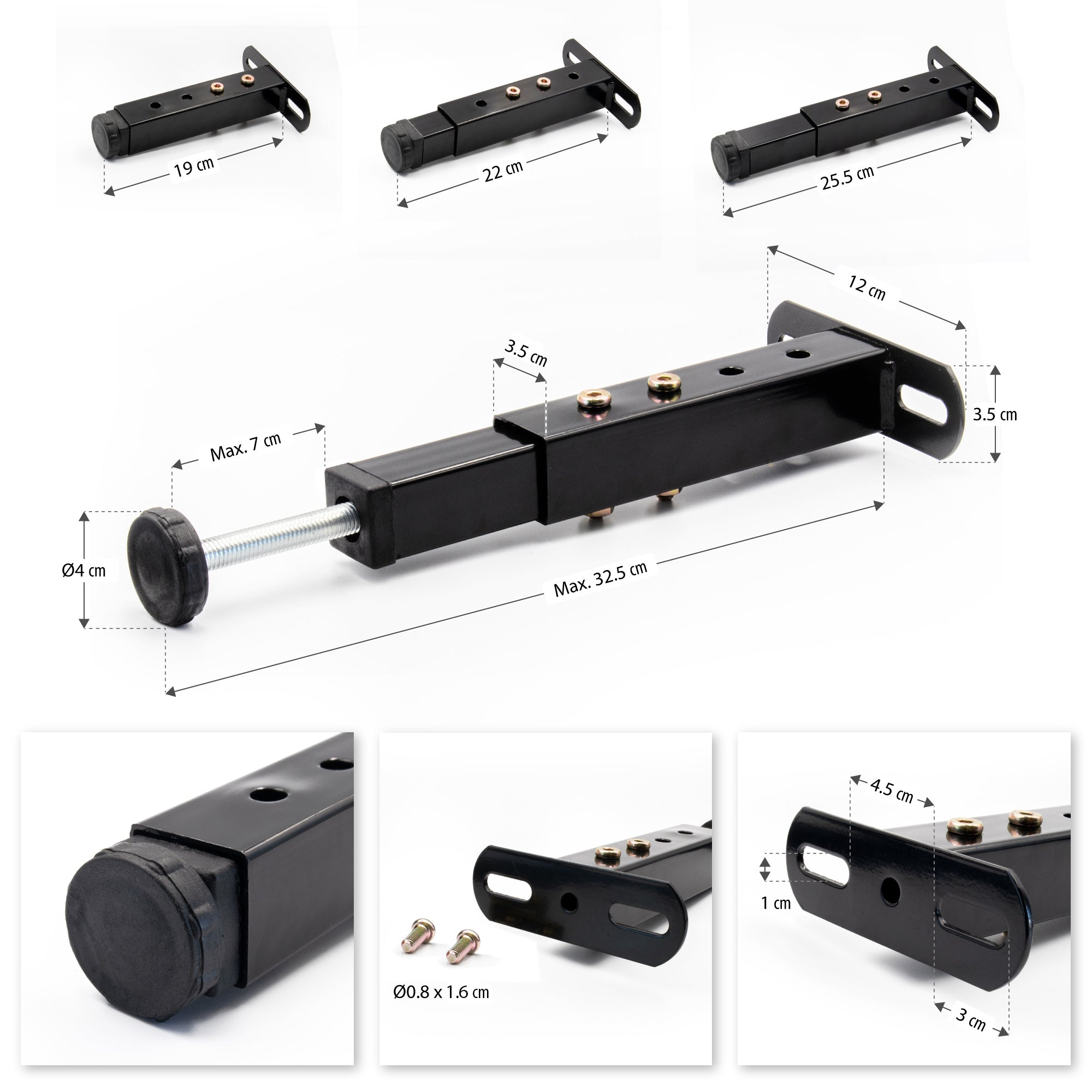Pé Metálico em T com Altura Regulável 19–27,5 cm para Móveis, Estrados e Camas