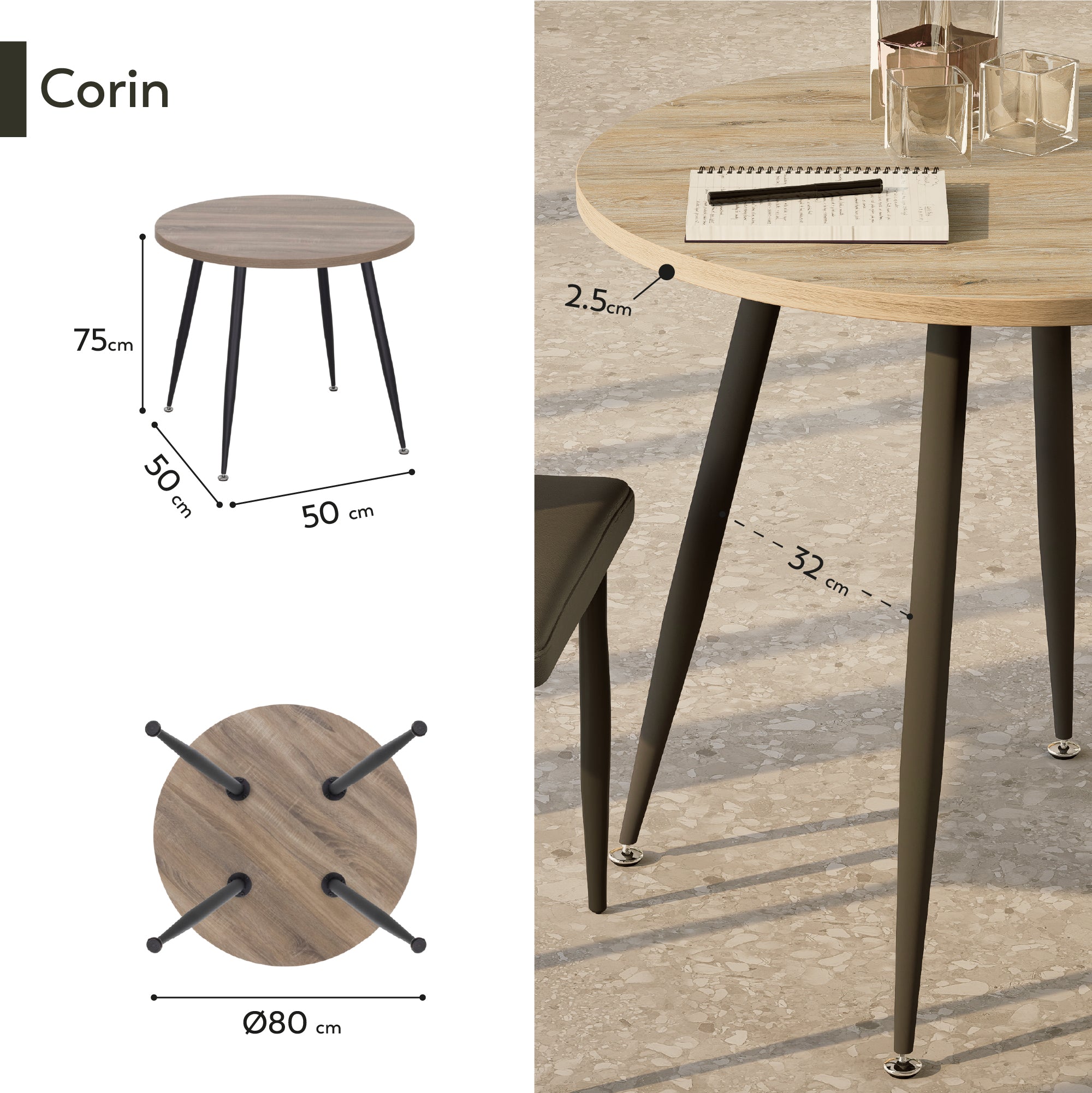 CORIN - Mesa de jantar com tampo de melamina
