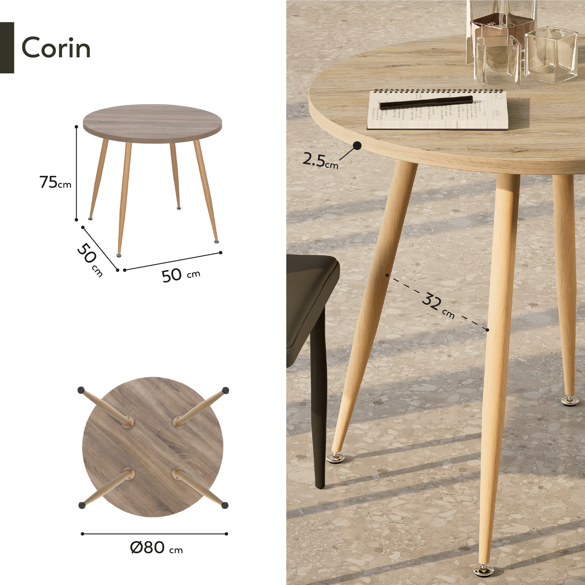 CORIN - Mesa de jantar com tampo de melamina