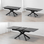 TAYLOR - Mesa de jantar/cozinha extensível com tampo de 2,5 cm em melamine com efeito mármore e estrutura em metal preto