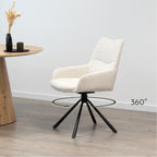 RAINER - Conjunto de 2 cadeiras de jantar estofadas e giratórias 360°, em tecido bege com estrutura em metal preto