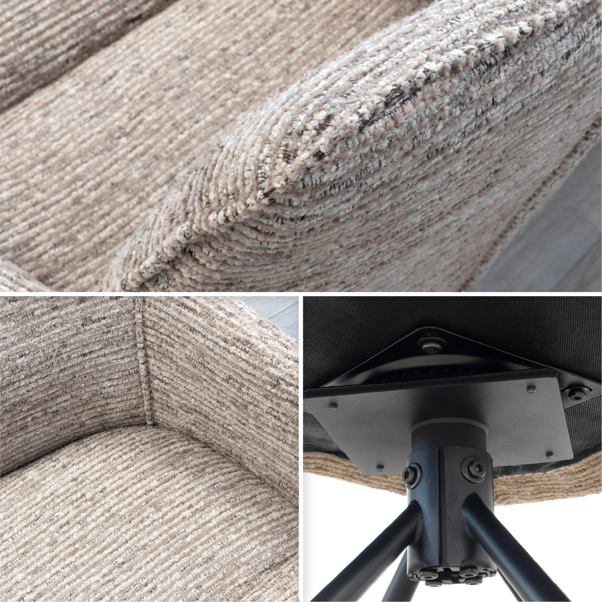 RAINER - Conjunto de 2 cadeiras de jantar giratórias 360°, em tecido castanho, estrutura em metal preto