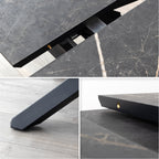 TAYLOR - Mesa de jantar/cozinha extensível com tampo de 2,5 cm em melamine com efeito mármore e estrutura em metal preto