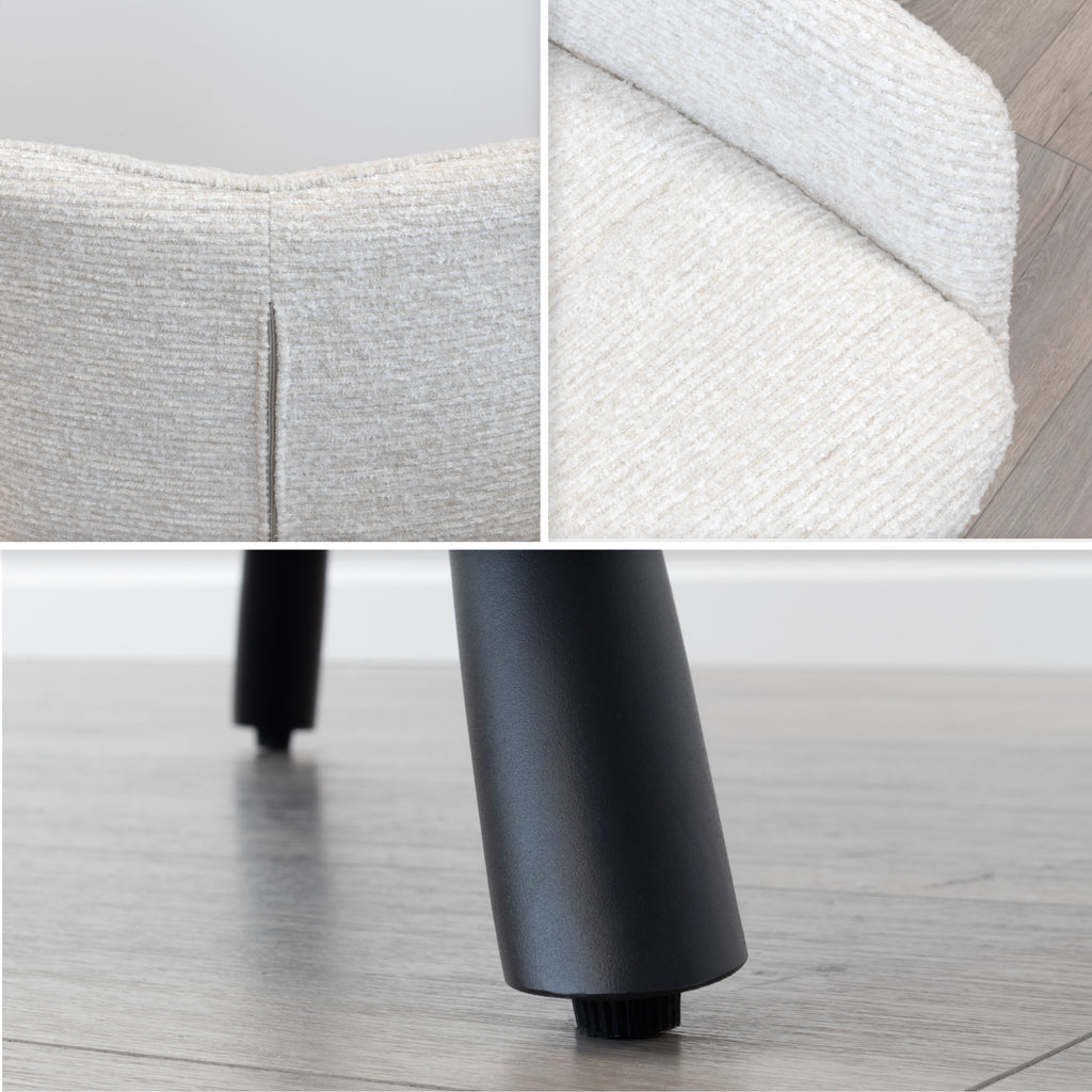 RAINER - Conjunto de 2 cadeiras de jantar estofadas e giratórias 360°, em tecido bege com estrutura em metal preto