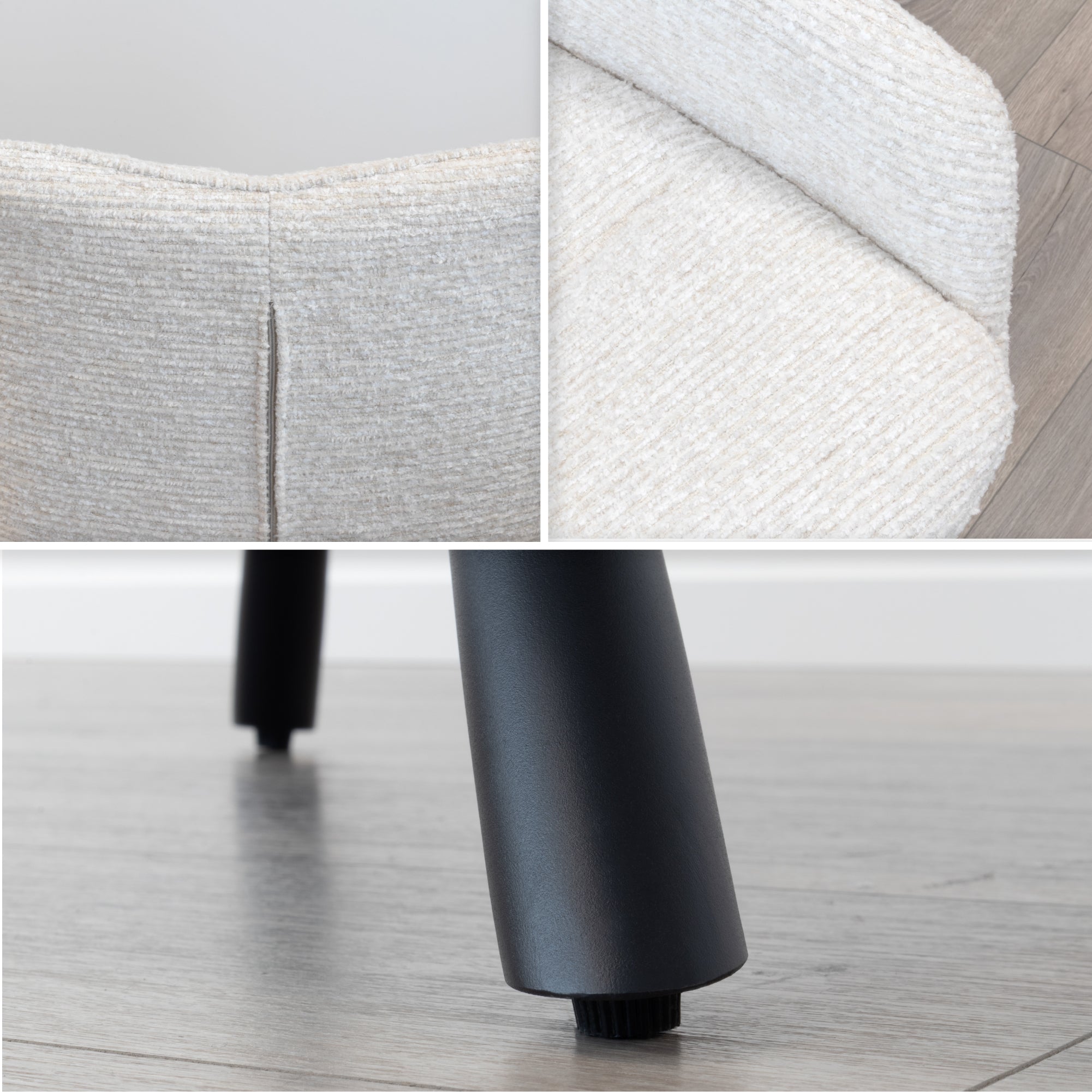 RAINER - Conjunto de 2 cadeiras de jantar estofadas e giratórias 360°, em tecido bege com estrutura em metal preto