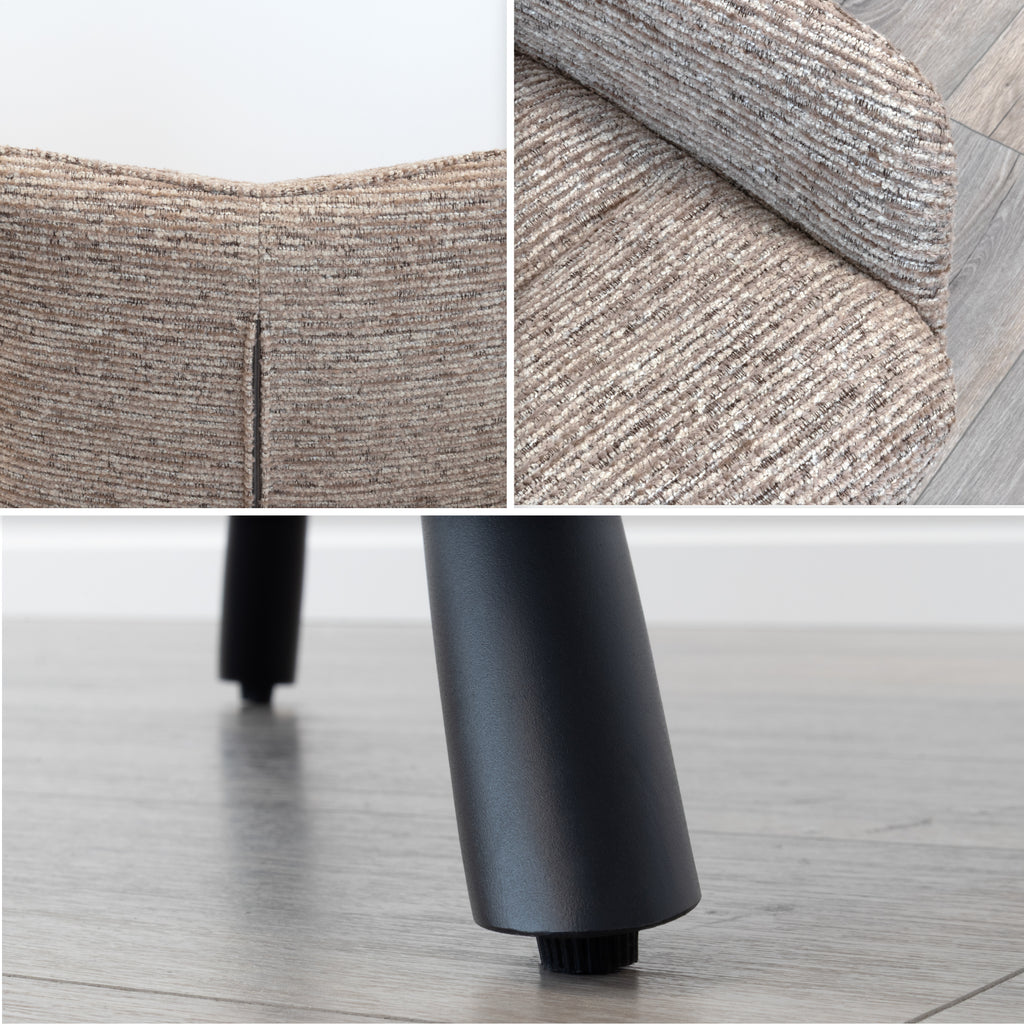 RAINER - Conjunto de 2 cadeiras de jantar giratórias 360°, em tecido castanho, estrutura em metal preto