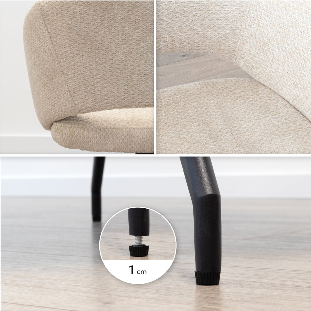 JANE - Conjunto de 2 cadeiras de jantar estofadas e giratórias 360°, em tecido bege com estrutura em metal preto