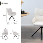 RAINER - Conjunto de 2 cadeiras de jantar estofadas e giratórias 360°, em tecido bege com estrutura em metal preto