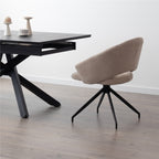 JANE - Conjunto de 2 cadeiras de jantar estofadas e giratórias 360°, em tecido bege com estrutura em metal preto