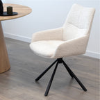 RAINER - Conjunto de 2 cadeiras de jantar estofadas e giratórias 360°, em tecido bege com estrutura em metal preto