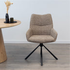 RAINER - Conjunto de 2 cadeiras de jantar giratórias 360°, em tecido castanho, estrutura em metal preto