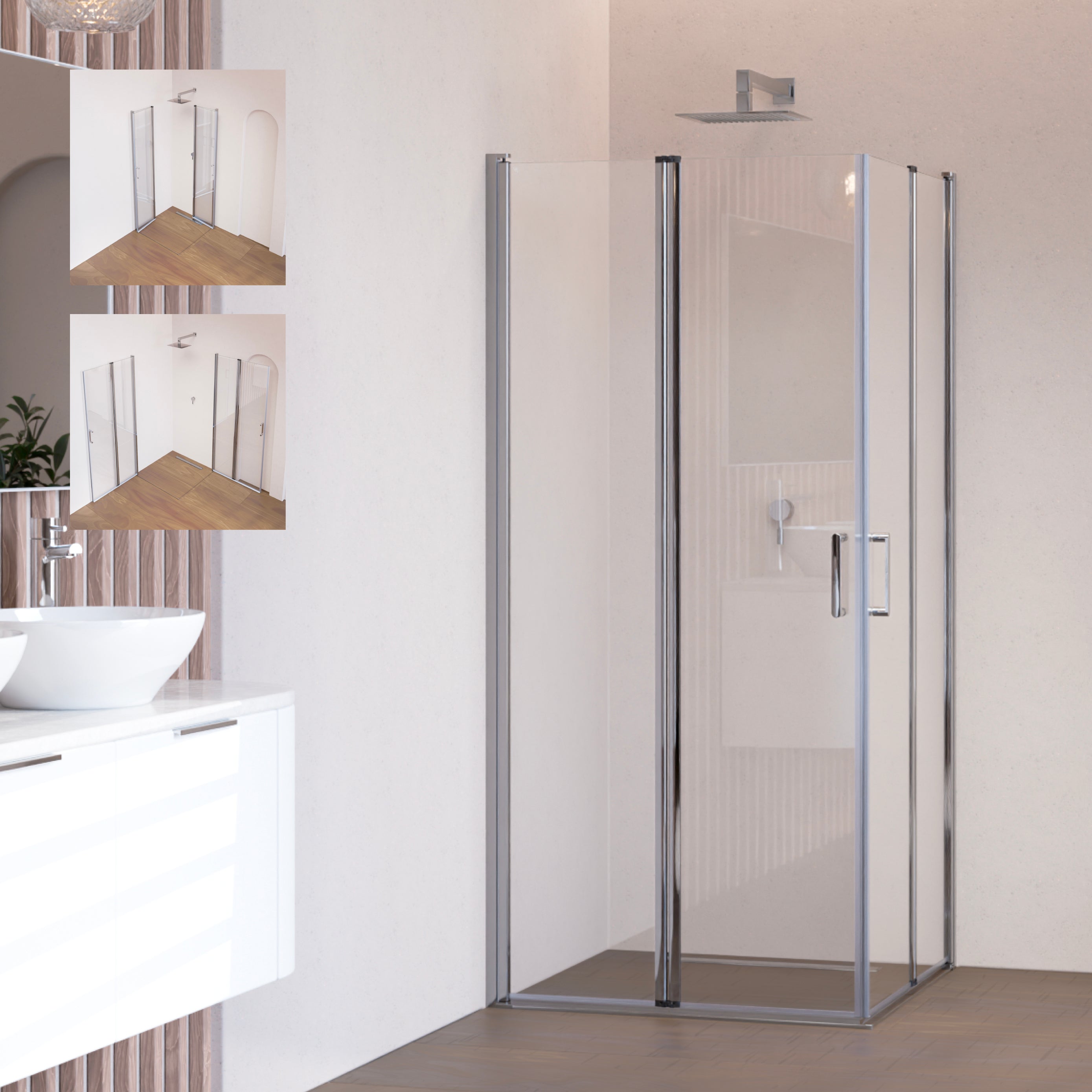 ALINA - Cabine de duche de entrada de canto com portas dobráveis em vidro temperado