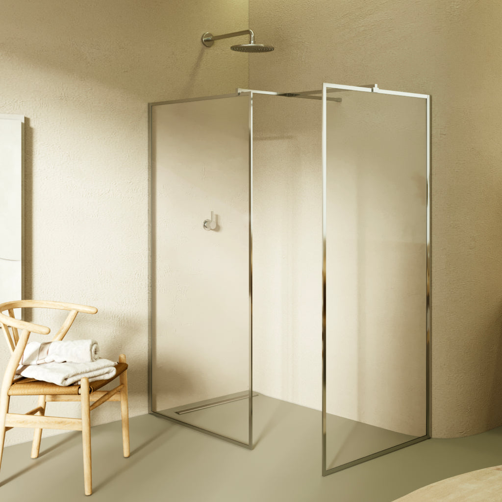 GIANNA – Painel de Duche Walk-In com 2 Painéis em Vidro Temperado e Perfil Cromado com Barra Estabilizadora