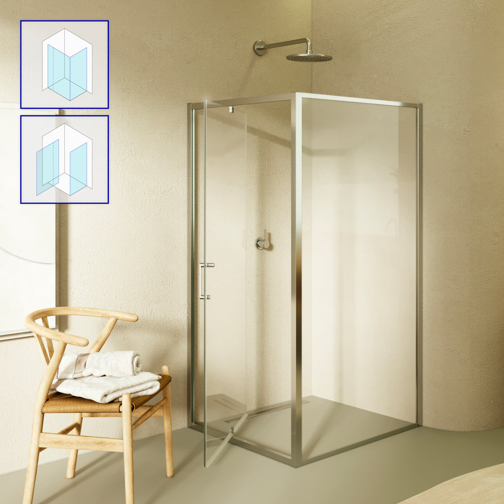 ISADORA - Cabine de duche de entrada frontal com portas articuladas em vidro temperado e perfis cromados