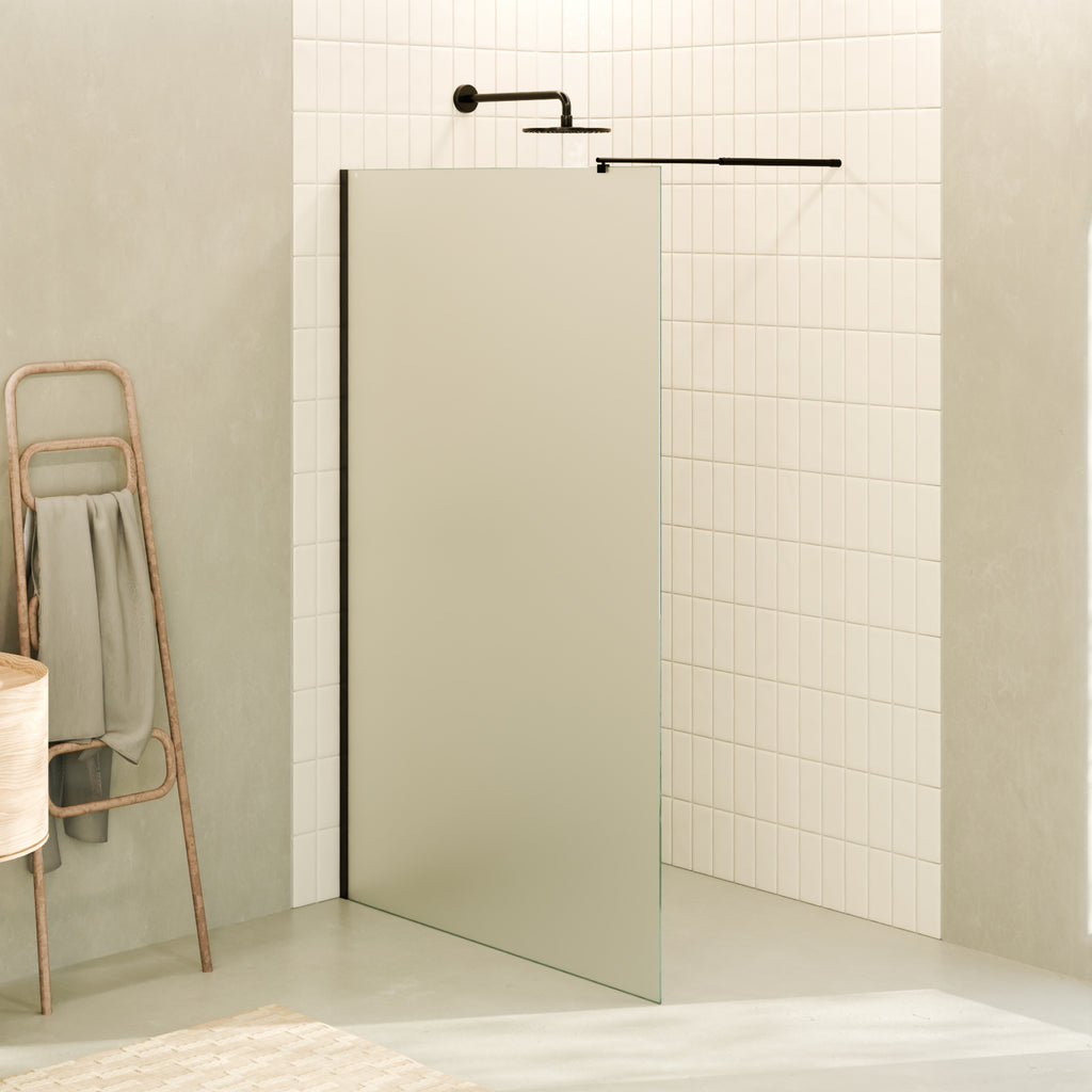 OLIVIA - Painel de Duche Walk-In em Vidro Fosco 10mm com Perfil e Barra Estabilizadora Preto