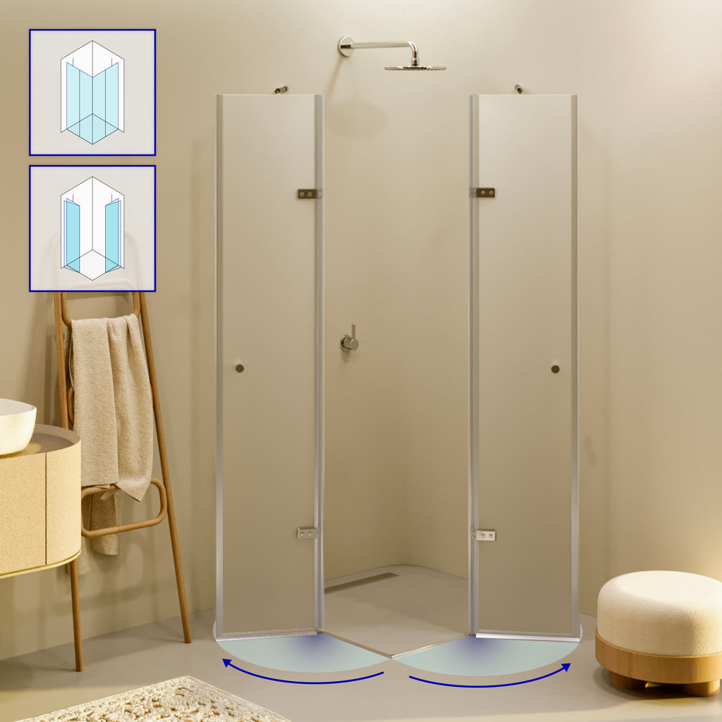 ALICE - Cabine de duche de canto com portas articuladas em vidro temperado fosco