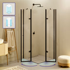ALICE - Cabine de duche de canto com portas articuladas em vidro temperado e perfis pretos