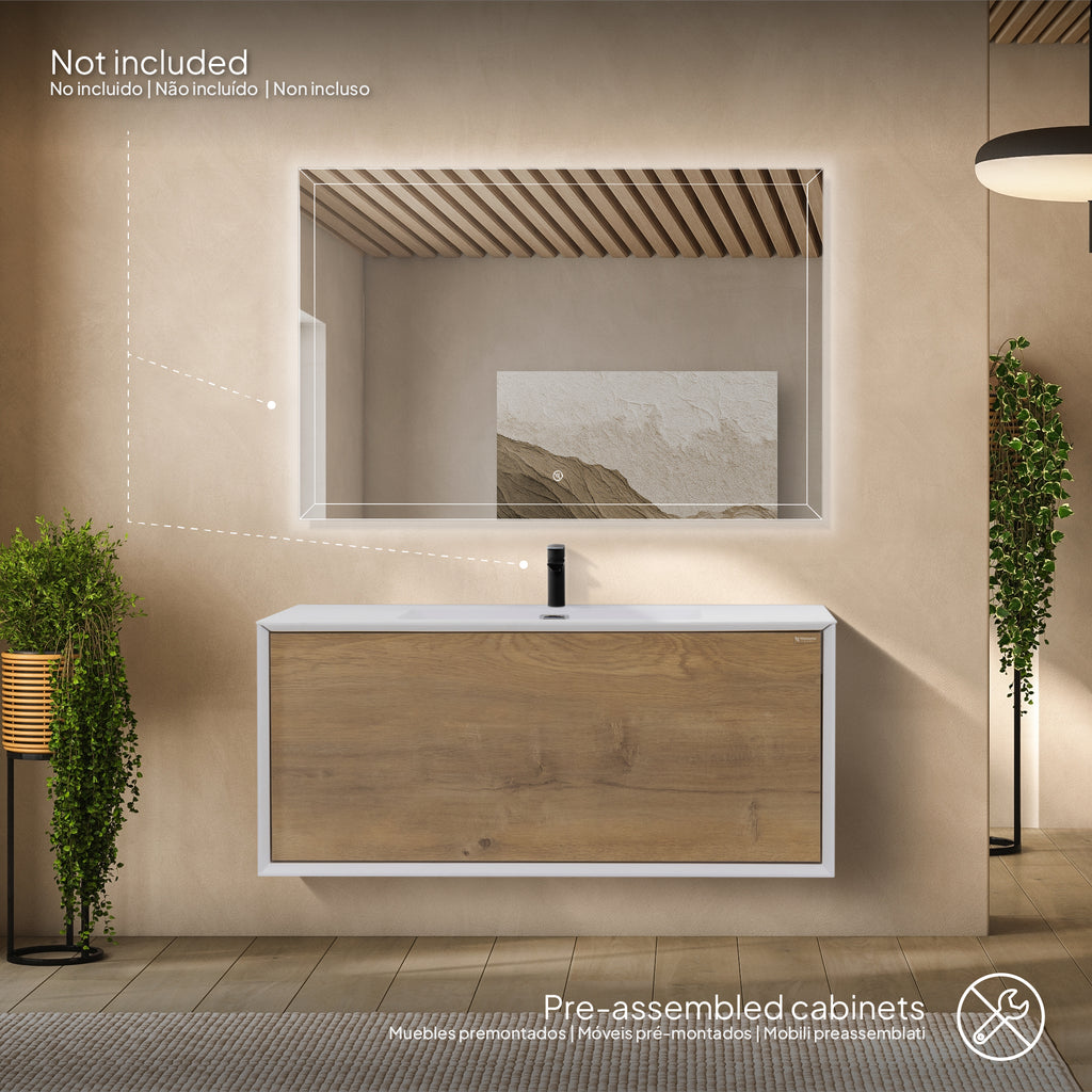 Hebe – Móvel de Lavatório Suspenso 90 cm Branco Mate/Carvalho com Soft-Close