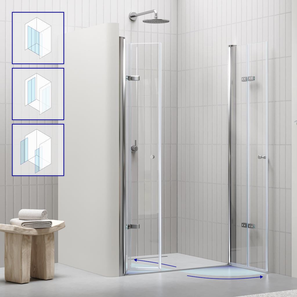 LENA - Frontal de duche com portas dobráveis em vidro temperado