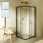 DIANA - Cabine de duche de entrada de canto portas de correr em vidro temperado e perfis pretos