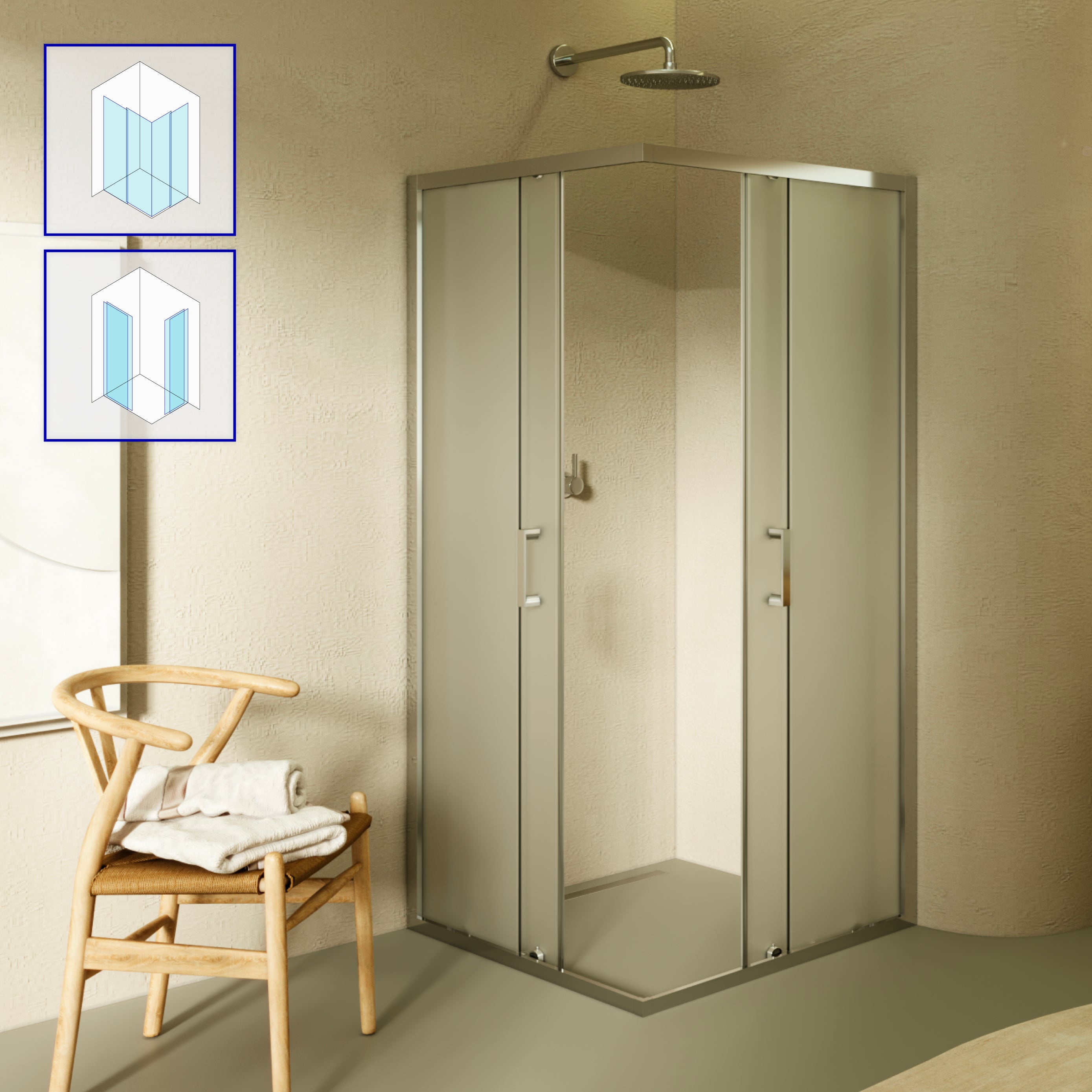 DIANA - Cabine de duche de entrada de canto com portas de correr em vidro temperado fosco