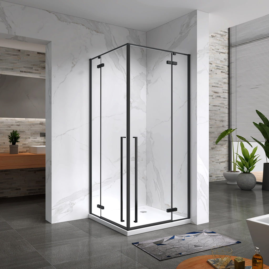 JAYLA - Cabine de duche reversível, portas de abrir, vidro 6mm e perfis pretos