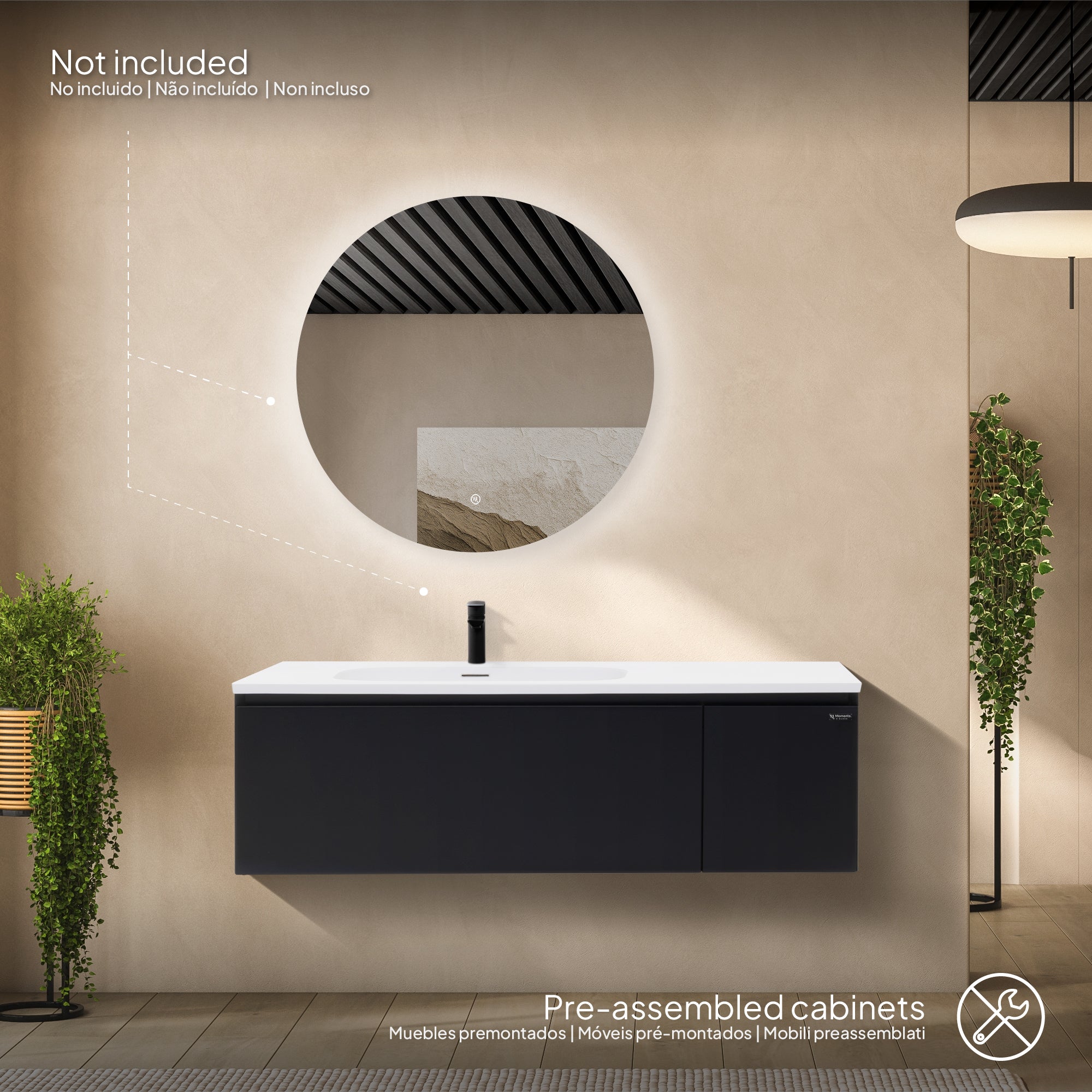 Dafne – Móvel de Lavatório Suspenso 120 cm em Preto Mate com Soft-Close