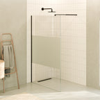 OLIVIA - Painel de Duche Walk-In em Vidro Meio Fosco 10mm com Perfil e Barra Estabilizadora Preto