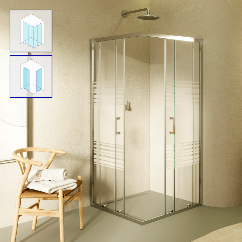 DIANA - Cabine de duche de entrada de canto com portas de correr em vidro temperado meio fosco