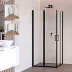 ALINA - Cabine de duche de entrada de canto com portas dobráveis em vidro temperado e perfis pretos