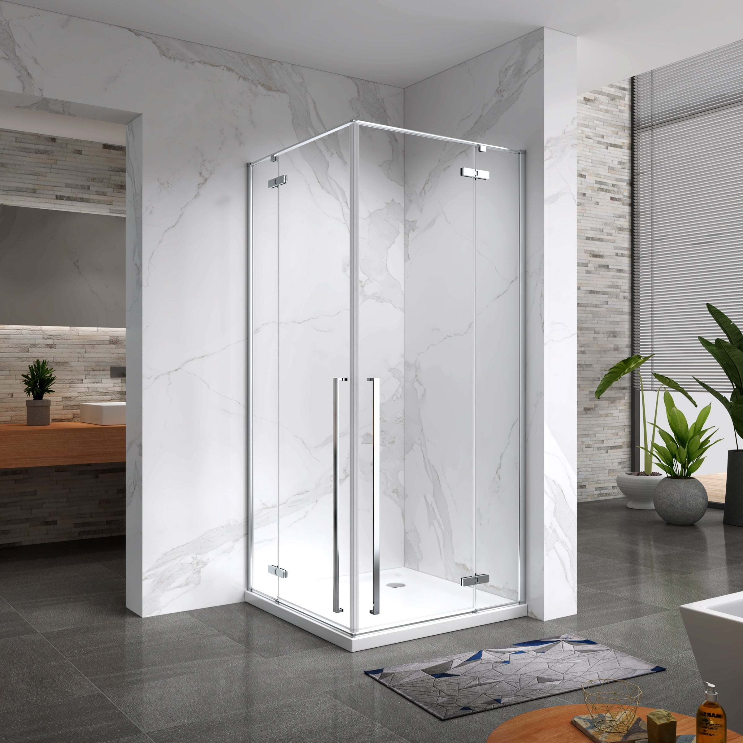 JAYLA - Cabine de duche reversível, portas de abrir, vidro6 mm e perfis cromados