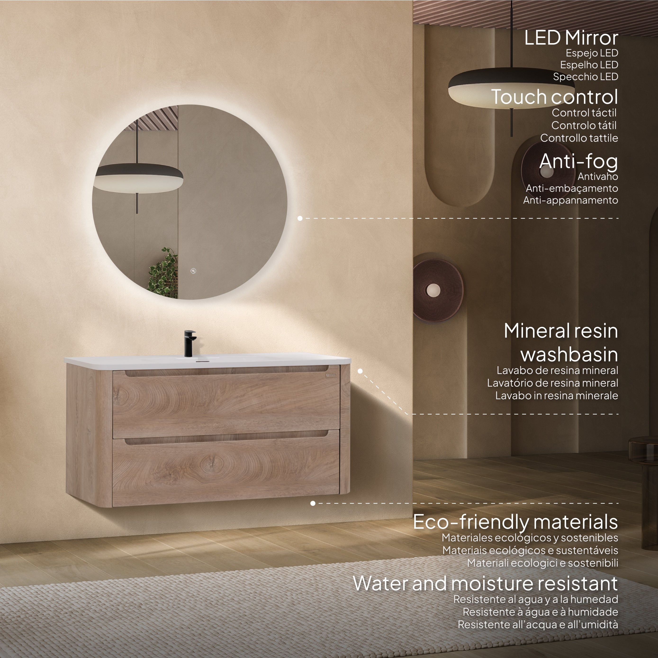 Vesta - Conjunto de Casa de Banho Suspenso - Disponível em 100 cm