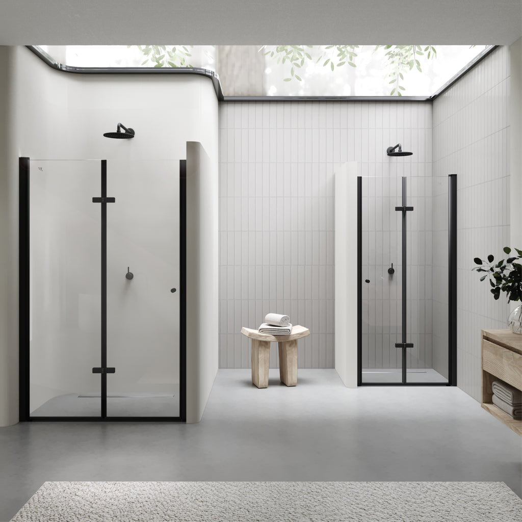 MILA - Porta dobrável em vidro temperado de 6mm com perfis pretos - Vários Tamanhos