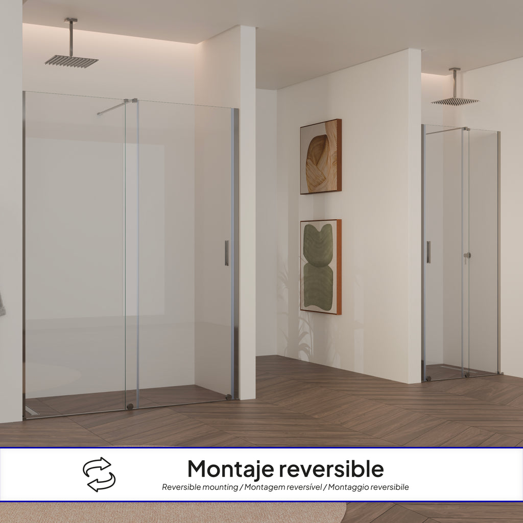NADINE - Frontal de duche em vidro temperado transparente de 8mm e perfis cromados