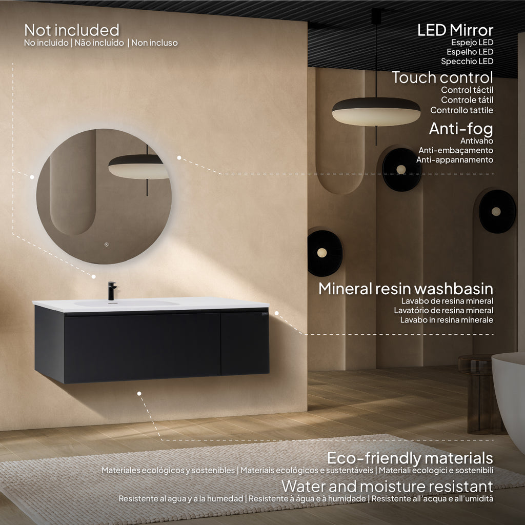 Dafne – Móvel de Lavatório Suspenso 120 cm em Preto Mate com Soft-Close
