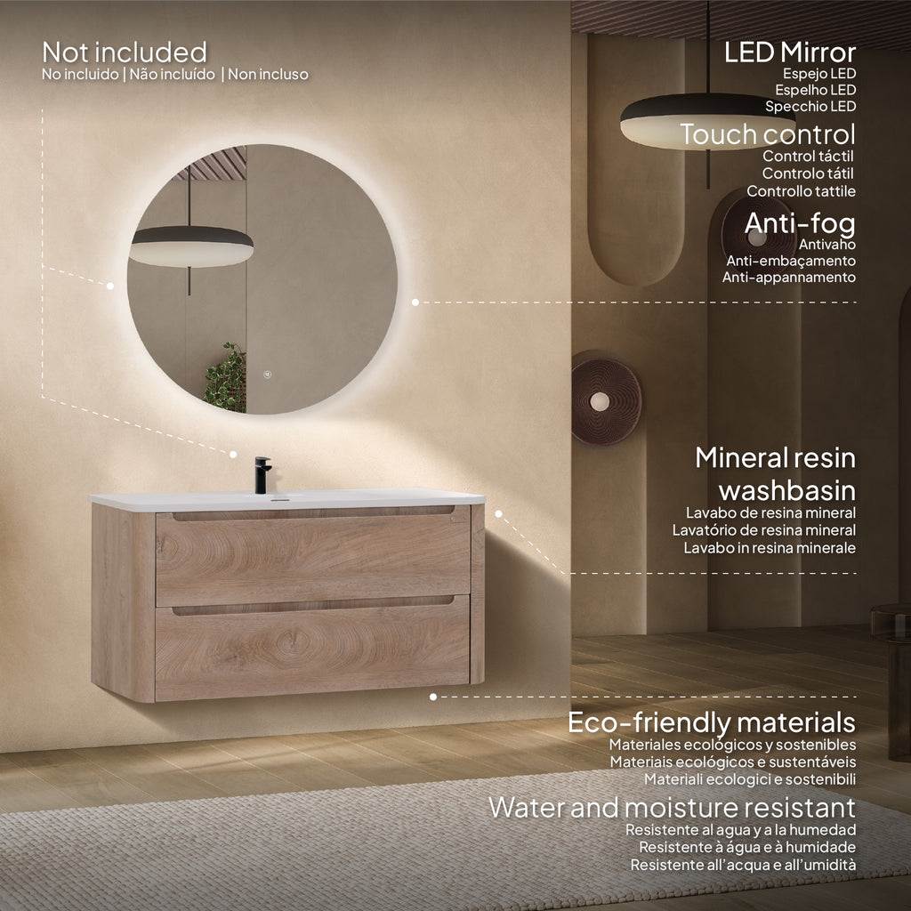 Vesta – Móvel de Lavatório Suspenso 100 cm com 2 Gavetas Soft-Close