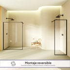 GIANNA - Painel de Duche Walk-In em Vidro Temperado com Perfil Preto e Barra Estabilizadora