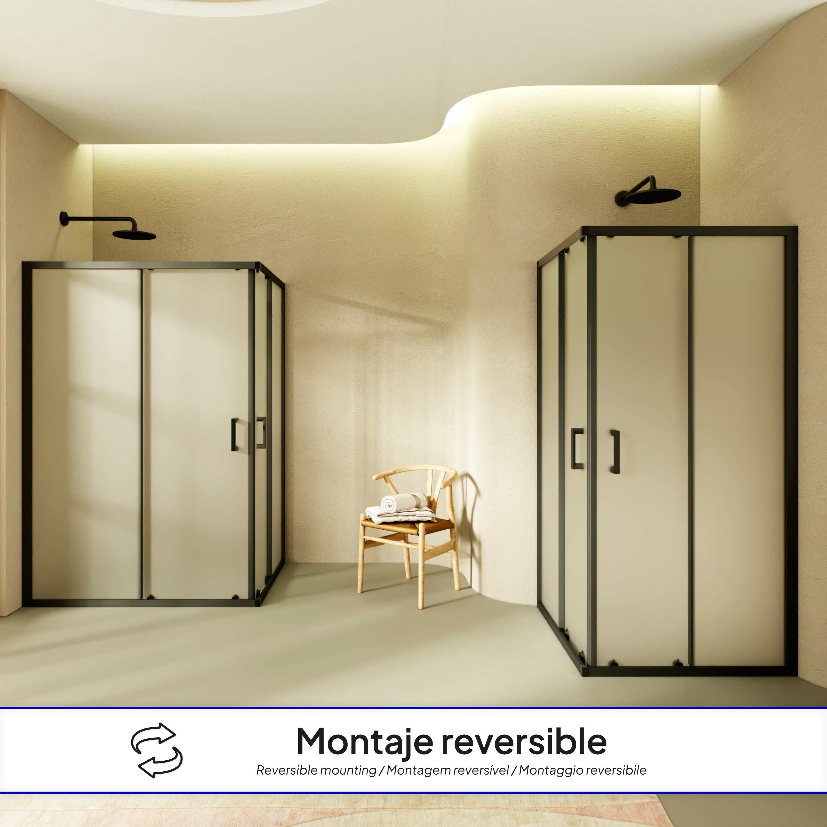 DIANA - Cabine de duche de entrada de canto com portas de correr em vidro fosco temperado