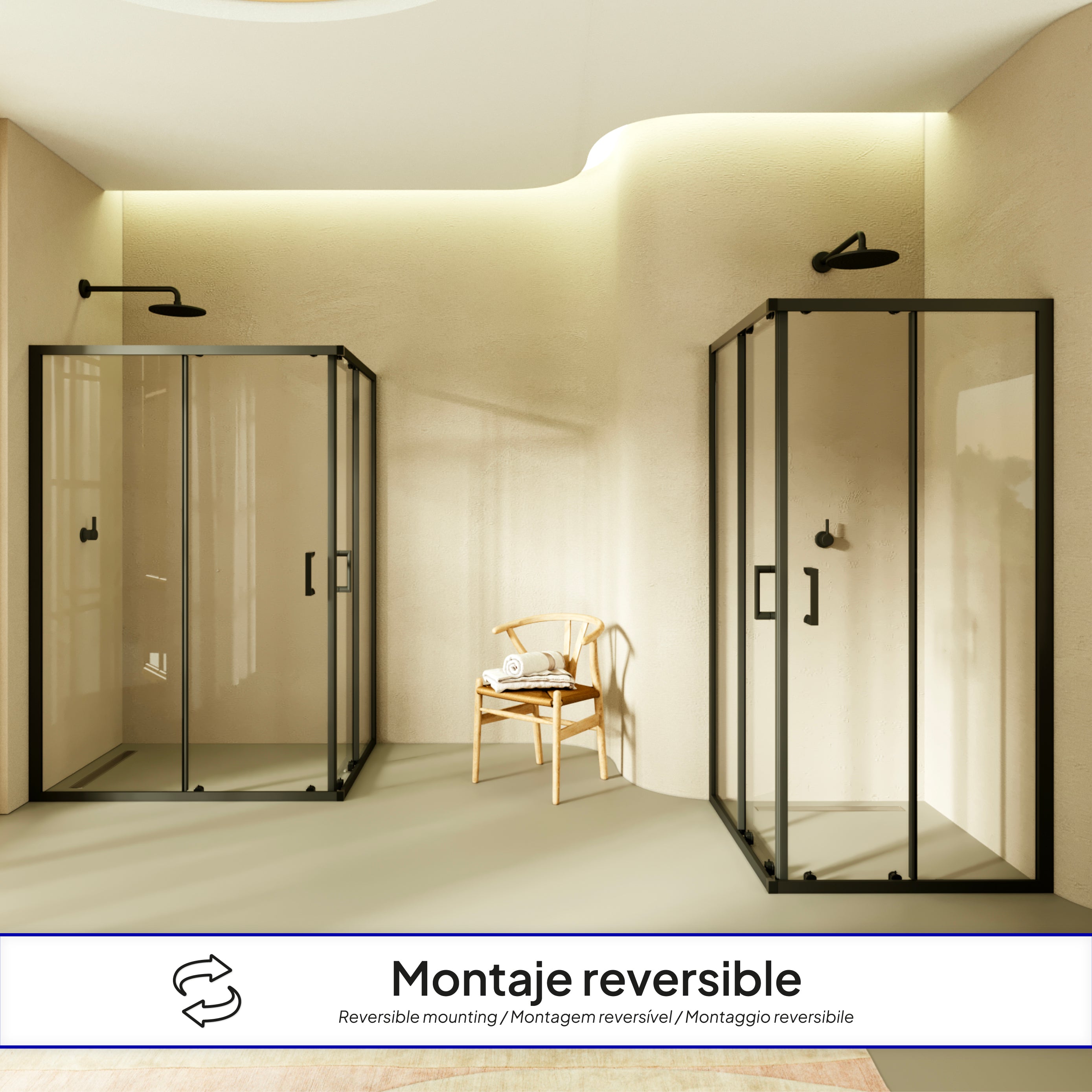 DIANA - Cabine de duche de entrada de canto portas de correr em vidro temperado e perfis pretos