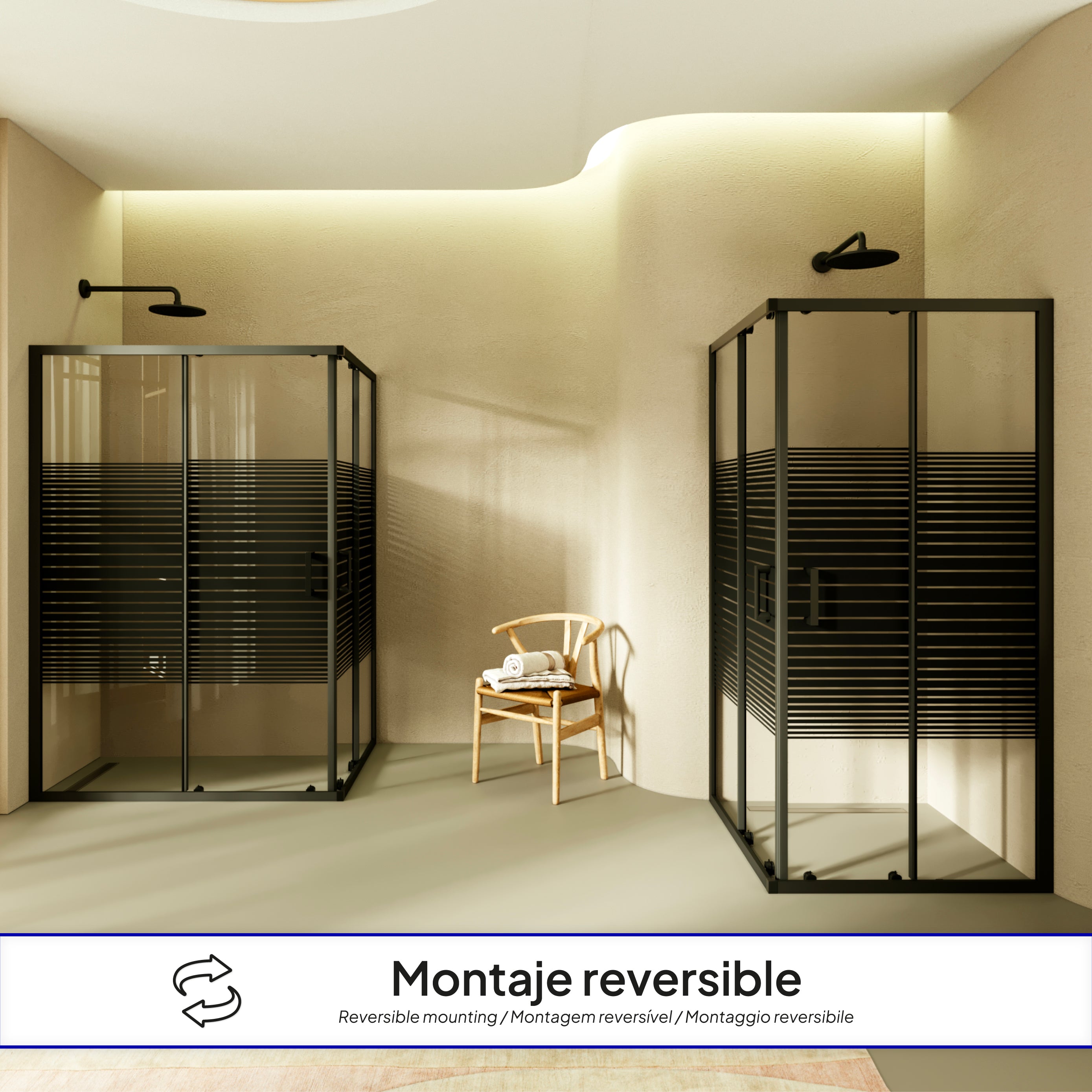 DIANA - Cabine de duche de entrada de canto com portas de correr em vidro temperado às riscas