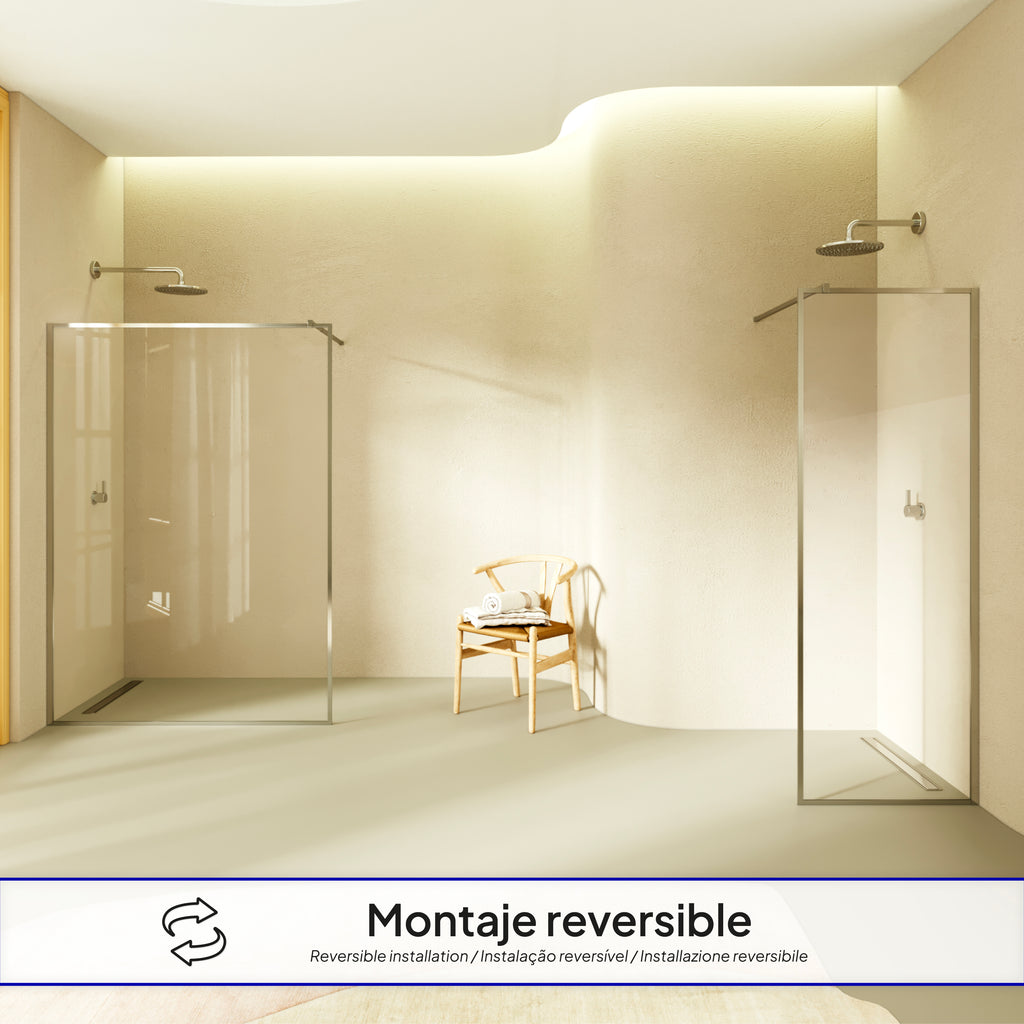 GIANNA - Painel de Duche Walk-In em Vidro Temperado com Perfil Cromado e Barra Estabilizadora