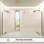 OLIVIA - Painel de Duche Walk-In em Vidro Meio Fosco 10mm com Perfil e Barra Estabilizadora Preto