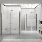 LENA - Frontal de duche com portas dobráveis em vidro temperado meio fosco