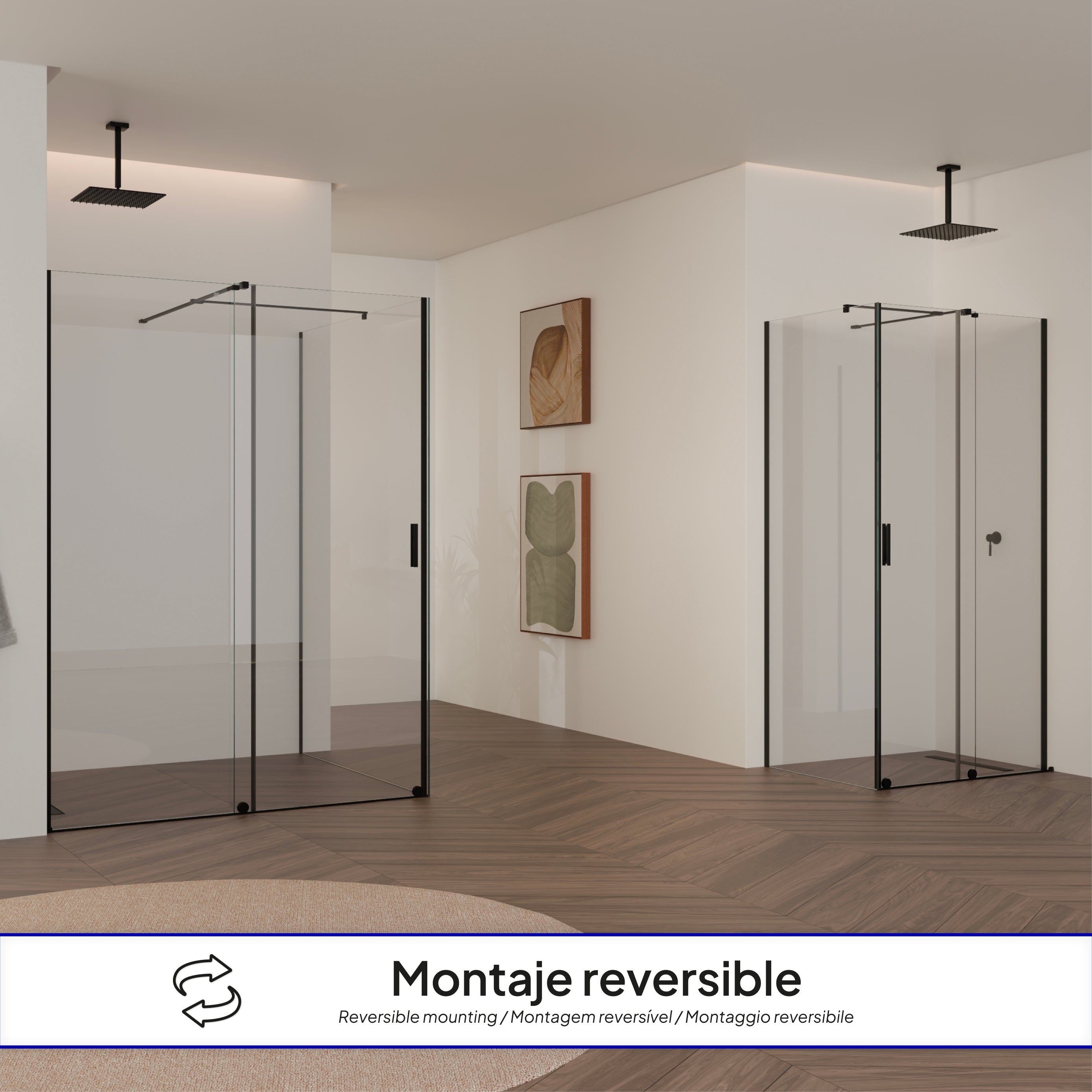 NADINE - Cabine de duche com porta deslizante com vidro temperado de 8 mm e perfis pretos