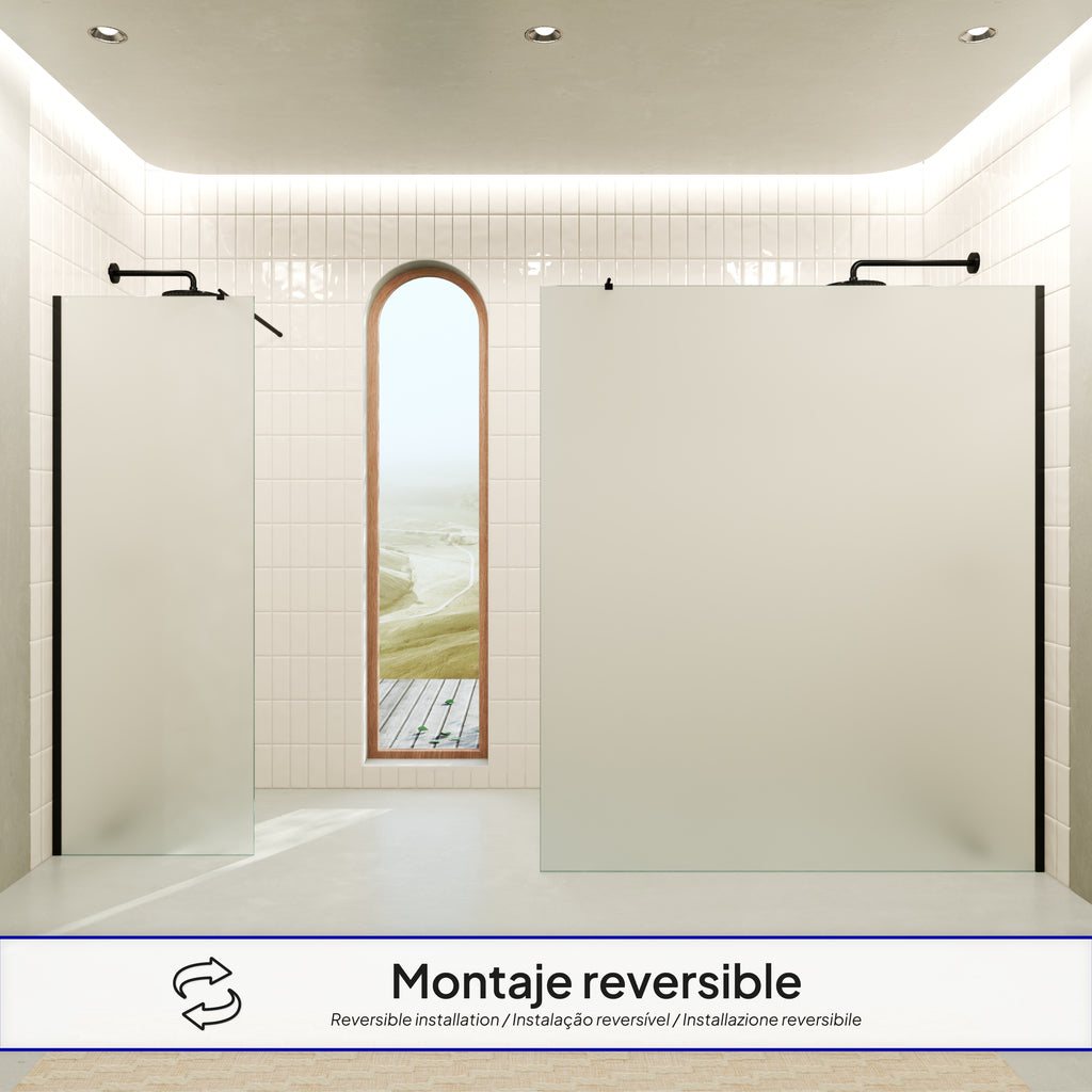 OLIVIA - Painel de Duche Walk-In em Vidro Fosco 10mm com Perfil e Barra Estabilizadora Preto