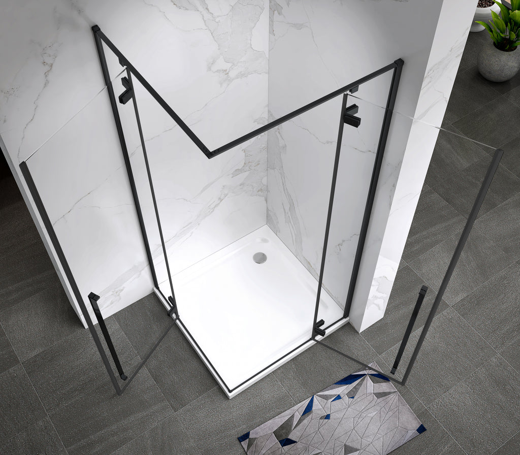 JAYLA - Cabine de duche reversível, portas de abrir, vidro 6mm e perfis pretos